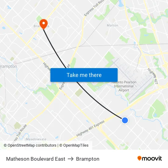 Matheson Boulevard East to Brampton map