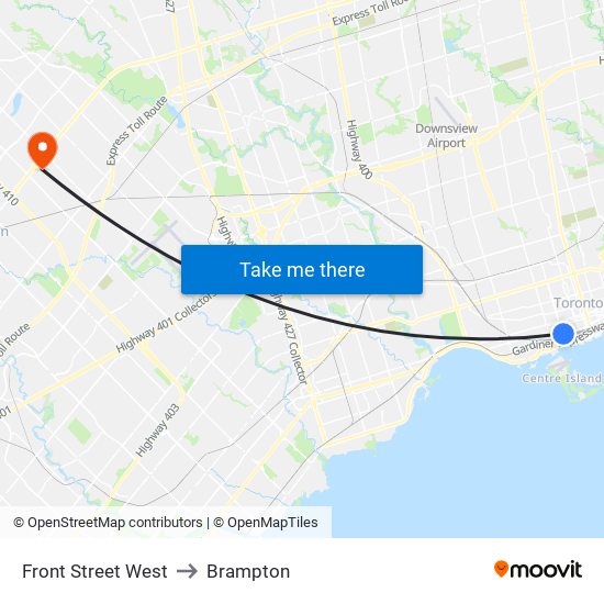 Front Street West to Brampton map