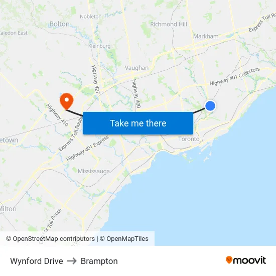 Wynford Drive to Brampton map