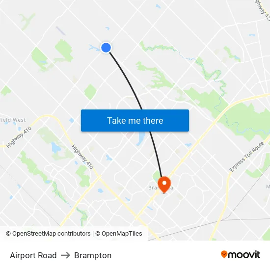Airport Road to Brampton map