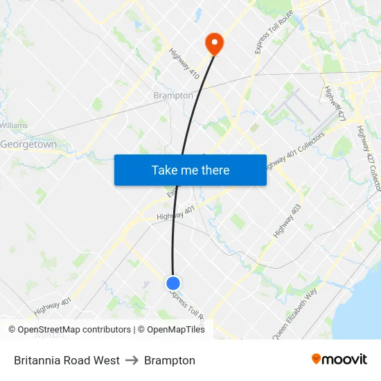 Britannia Road West to Brampton map