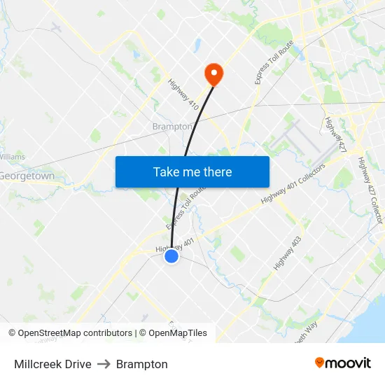 Millcreek Drive to Brampton map