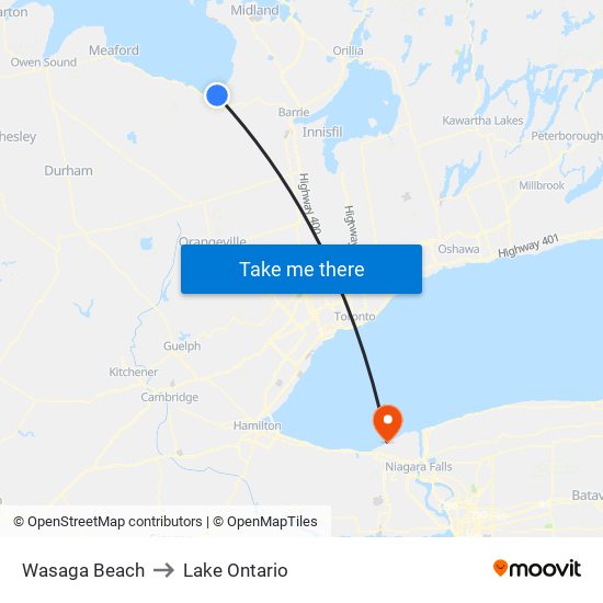 Wasaga Beach to Lake Ontario map