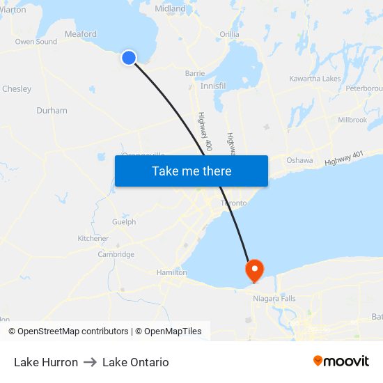 Lake Hurron to Lake Ontario map