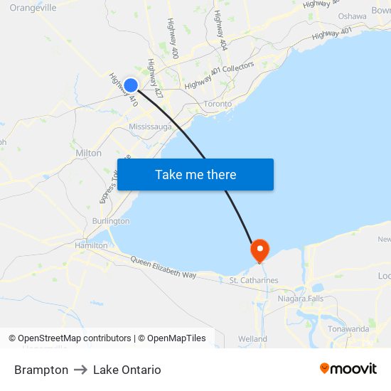 Brampton to Lake Ontario map