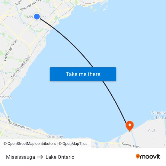 Mississauga to Lake Ontario map