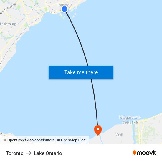 Toronto to Lake Ontario map