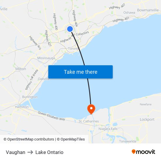Vaughan to Lake Ontario map