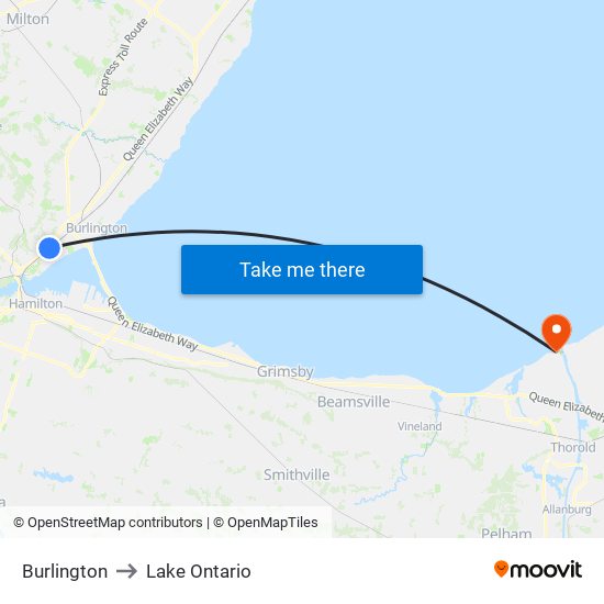 Burlington to Lake Ontario map