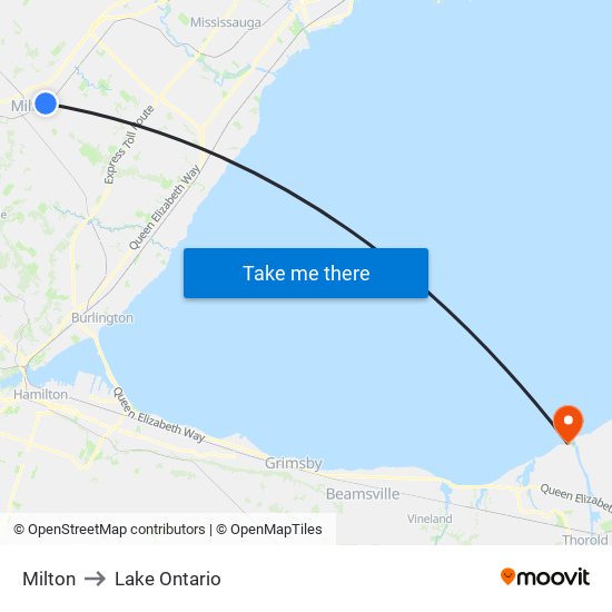 Milton to Lake Ontario map