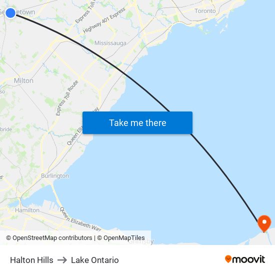Halton Hills to Lake Ontario map