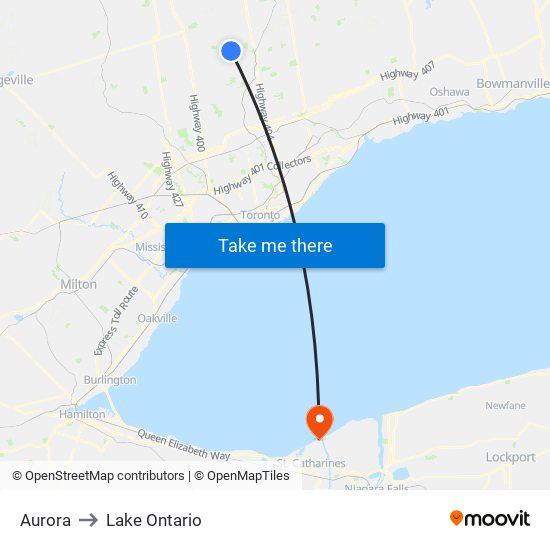 Aurora to Lake Ontario map