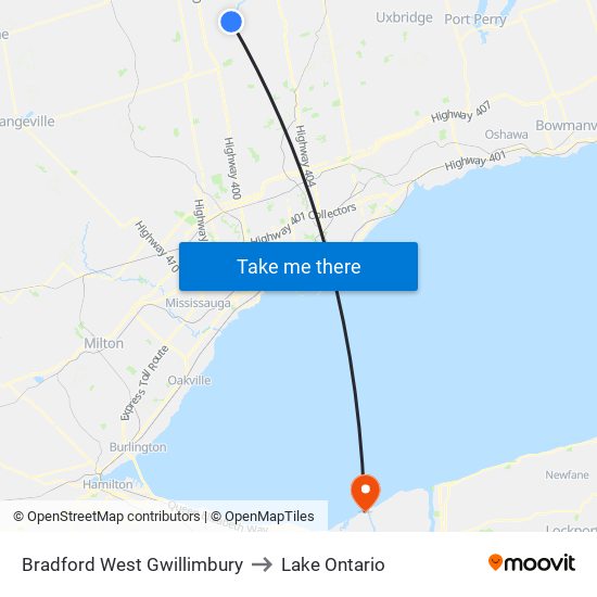 Bradford West Gwillimbury to Lake Ontario map