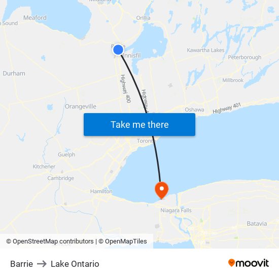 Barrie to Lake Ontario map