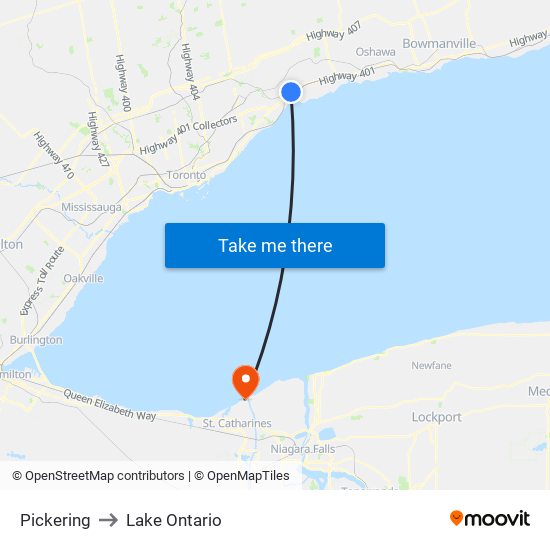 Pickering to Lake Ontario map