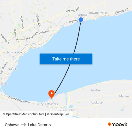 Oshawa to Lake Ontario map