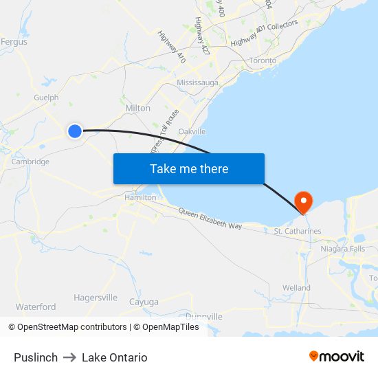 Puslinch to Lake Ontario map