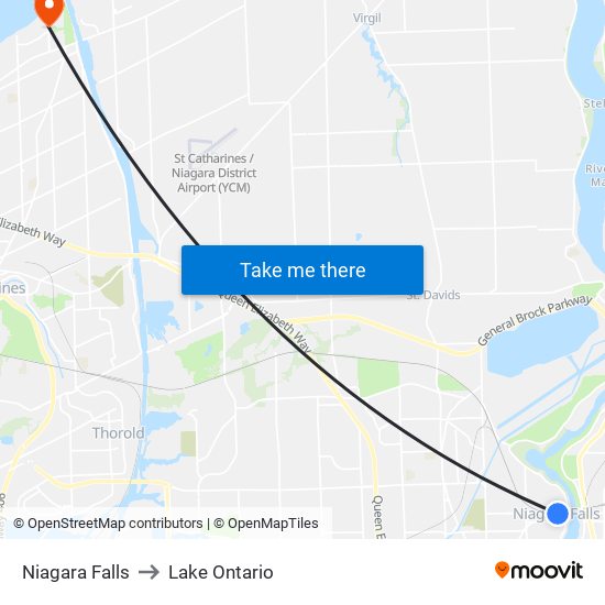 Niagara Falls to Lake Ontario map