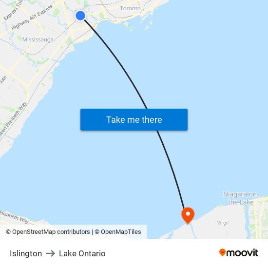 Islington to Lake Ontario map