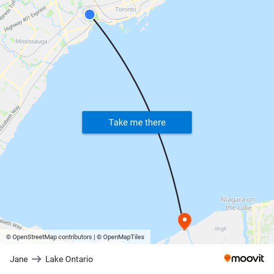 Jane to Lake Ontario map