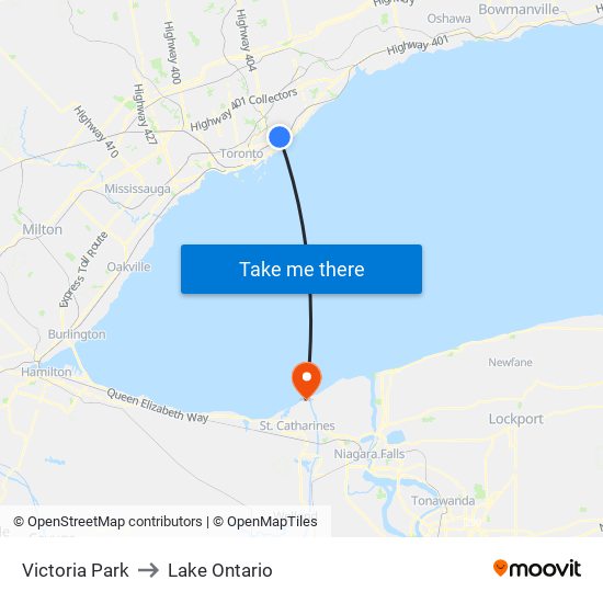 Victoria Park to Lake Ontario map