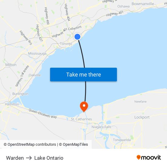Warden to Lake Ontario map