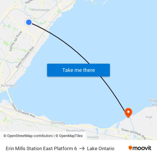 Erin Mills Station East Platform 6 to Lake Ontario map