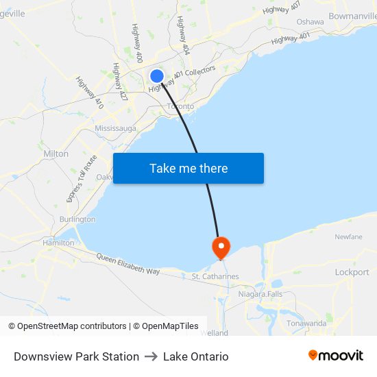 Downsview Park Station to Lake Ontario map