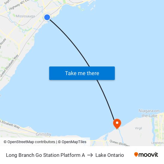 Long Branch Go Station Platform A to Lake Ontario map