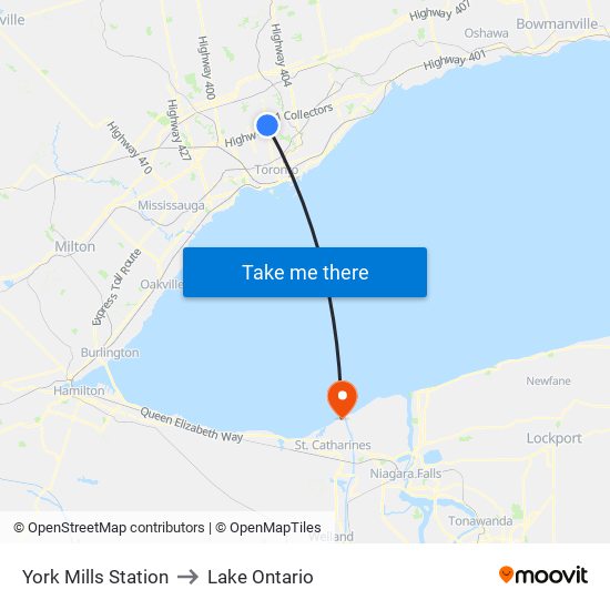 York Mills Station to Lake Ontario map