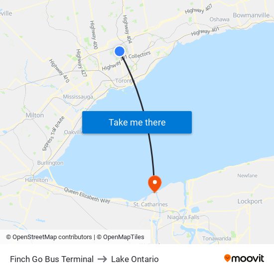 Finch Go Bus Terminal to Lake Ontario map