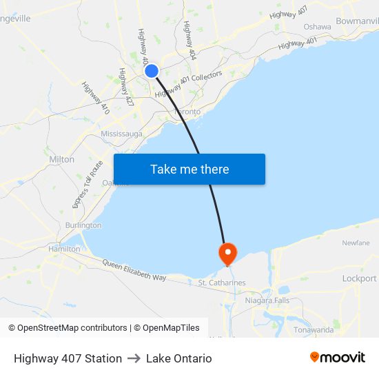 Highway 407 Station to Lake Ontario map