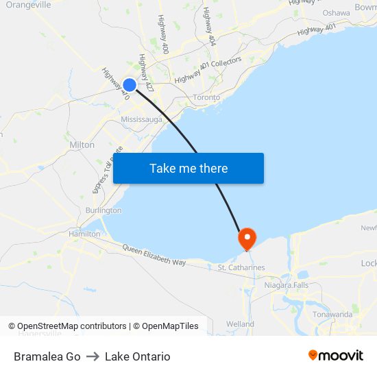 Bramalea Go to Lake Ontario map