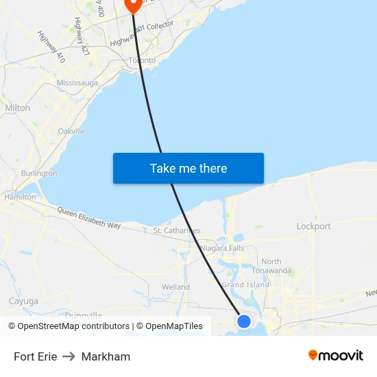 Fort Erie to Markham map