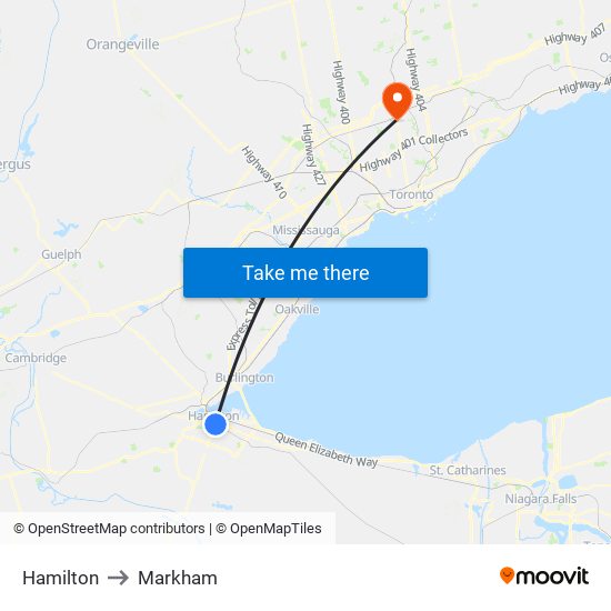 Hamilton to Markham map
