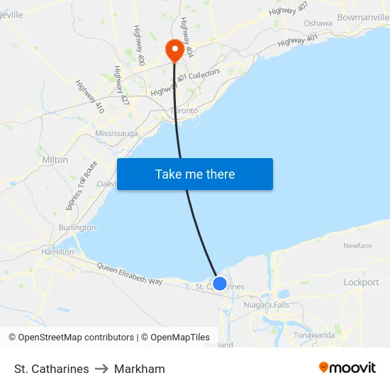 St. Catharines to Markham map