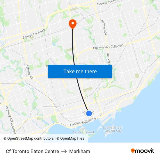 Cf Toronto Eaton Centre to Markham map