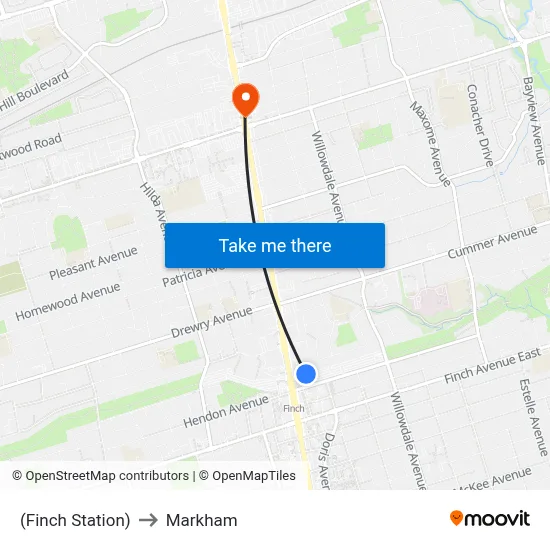 (Finch Station) to Markham map