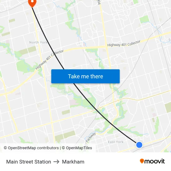 Main Street Station to Markham map