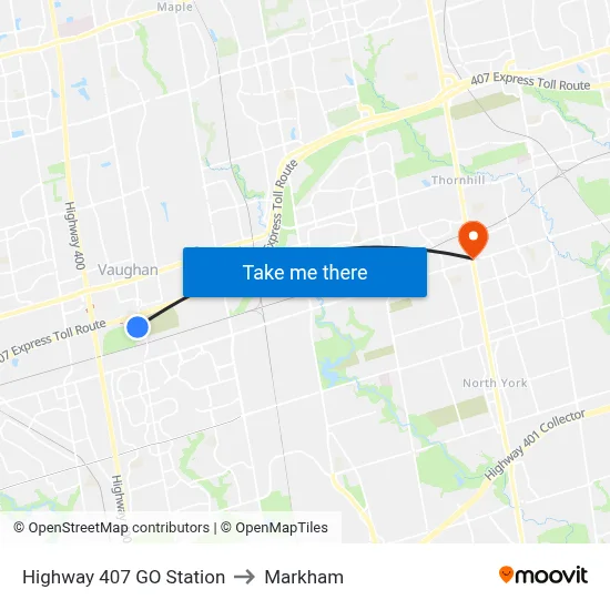 Highway 407 GO Station to Markham map
