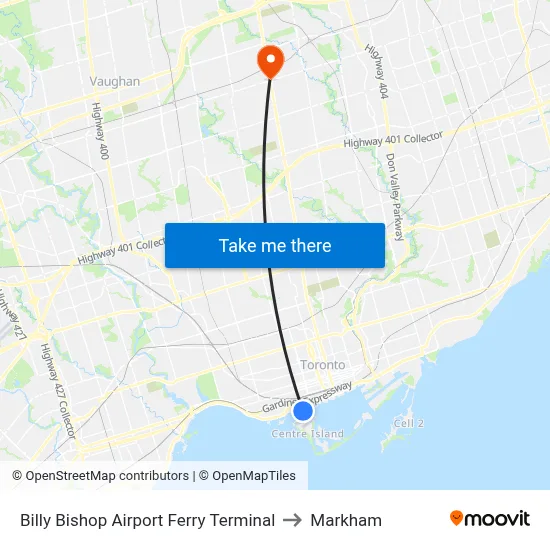 Billy Bishop Airport Ferry Terminal to Markham map