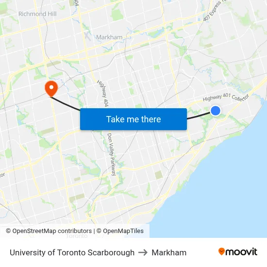 University of Toronto Scarborough to Markham map