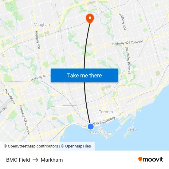 BMO Field to Markham map