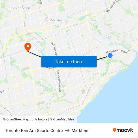 Toronto Pan Am Sports Centre to Markham map