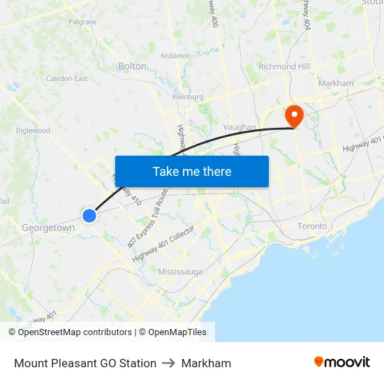 Mount Pleasant GO Station to Markham map