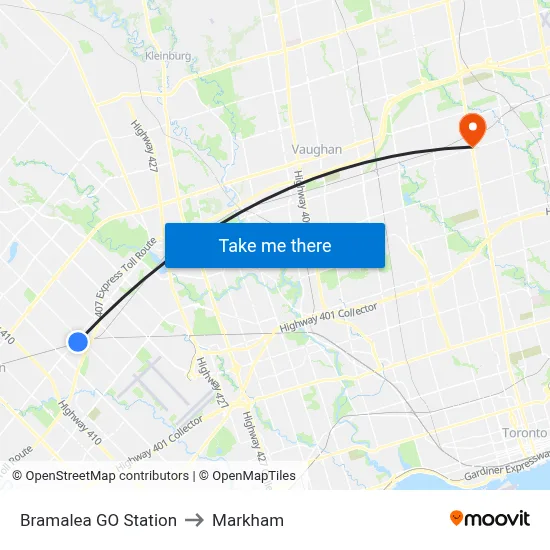 Bramalea GO Station to Markham map