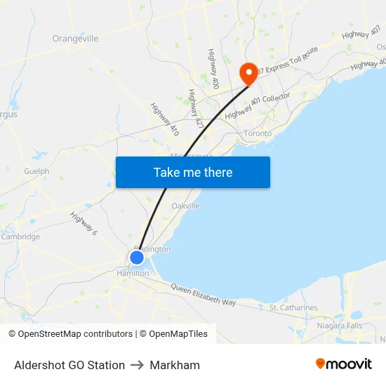 Aldershot GO Station to Markham map