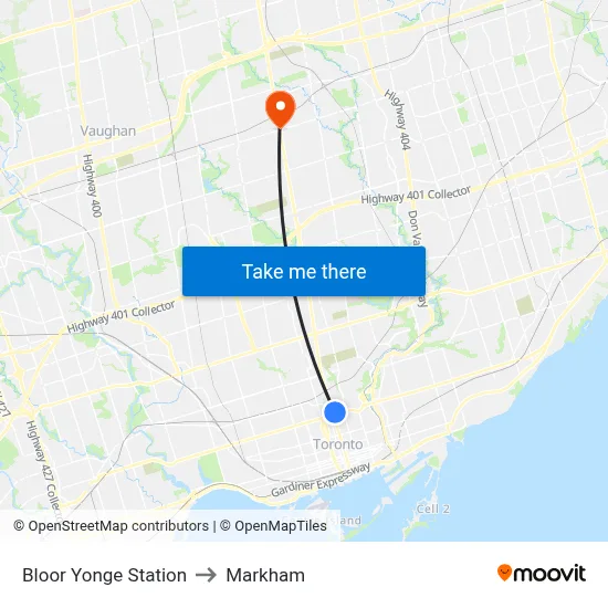 Bloor Yonge Station to Markham map