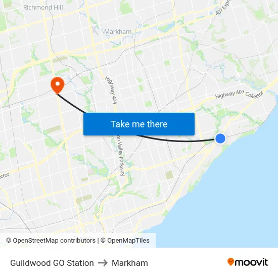 Guildwood GO Station to Markham map