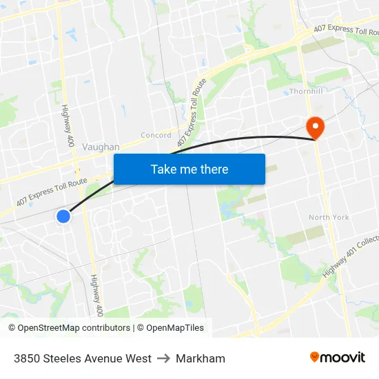 3850 Steeles Avenue West to Markham map